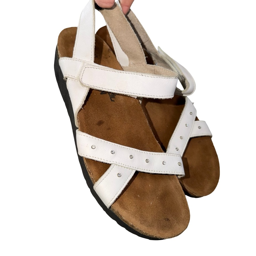 Naot White Leather Stud-Trim Slingback Sandals